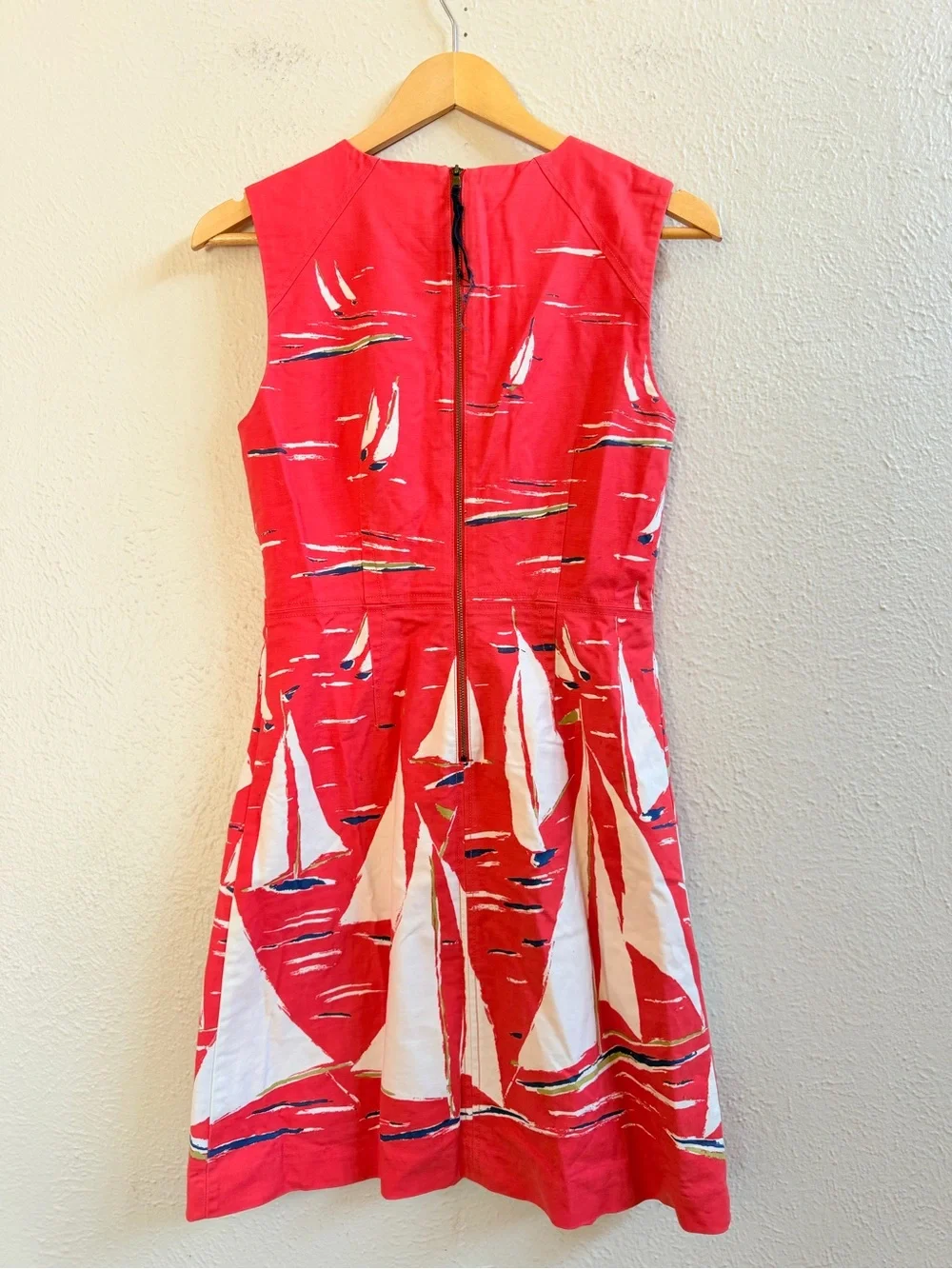 Maeve Berru poplin red shift dress sailboat red
